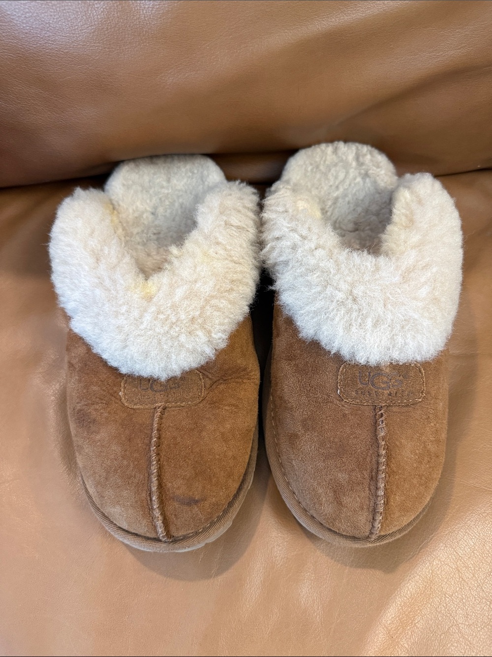 Women’s Ugg Coquette Slip On Slippers Sz 8 Chesnut Brown Tan Sheepskin EU 39 - Picture 2 of 9